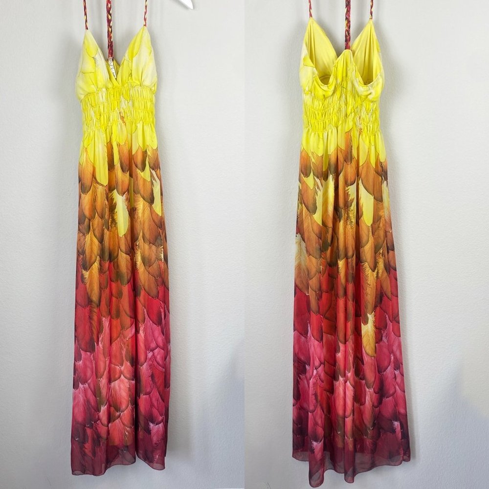 Ombré Pink Feather Boho Maxi Dress | Size Small